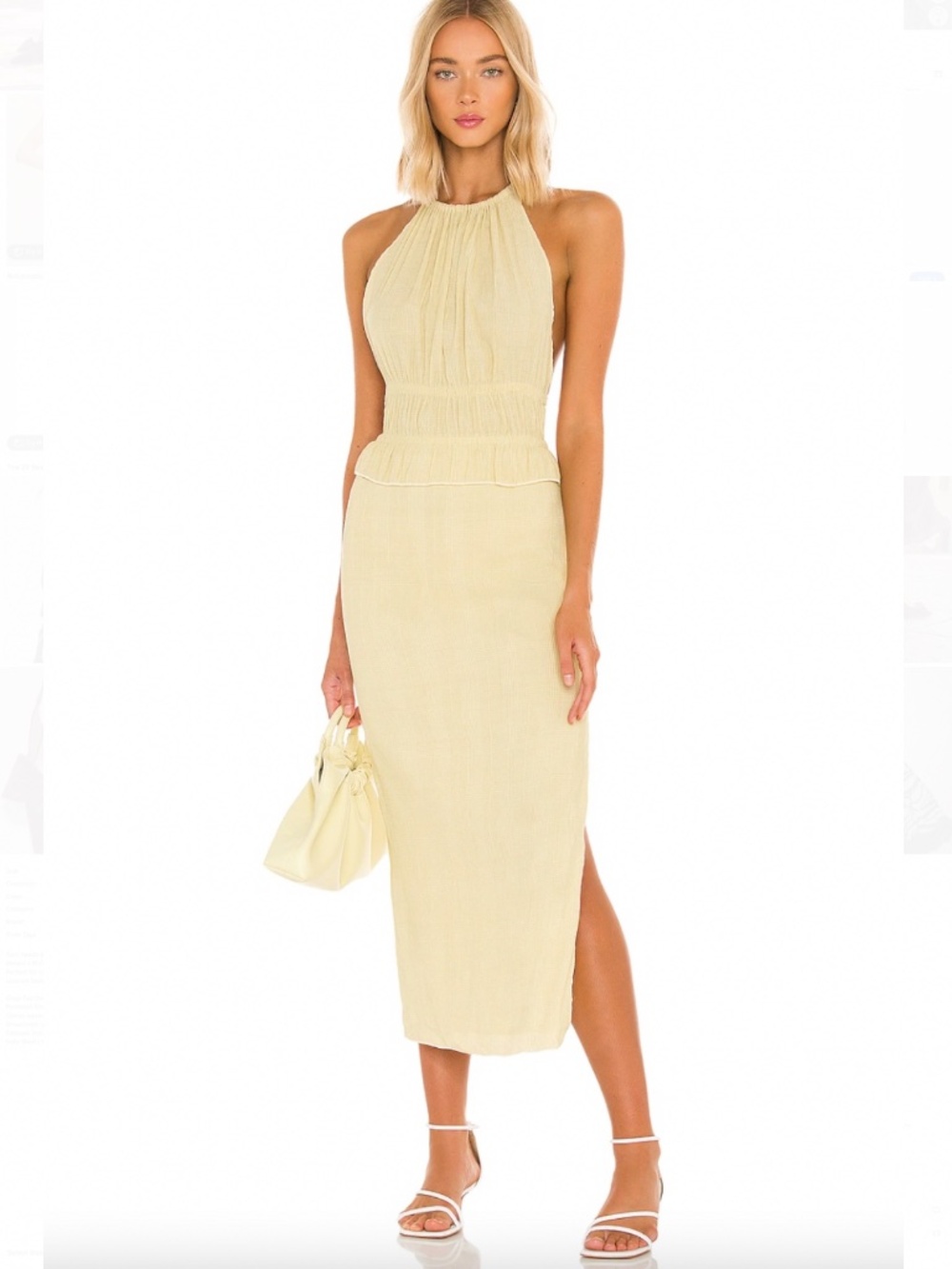 L’Academie Gabriela Halter Midi Dress Butter Yellow Bodycon Sz S